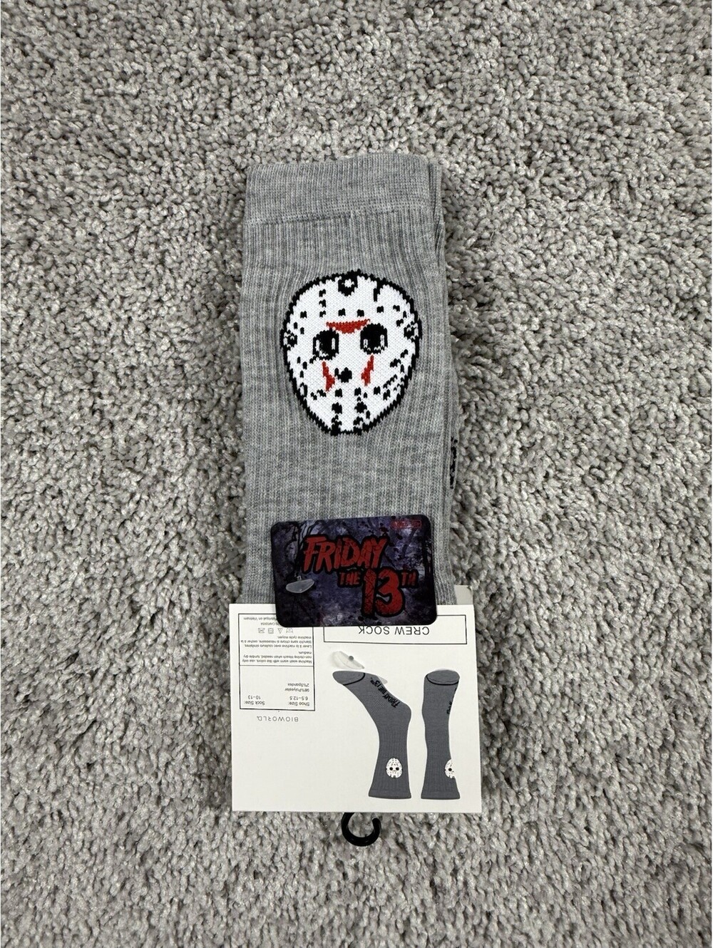 Friday the 13th Jason Voorhees Crew Socks Gray Bioworld OSFM Horror NWT